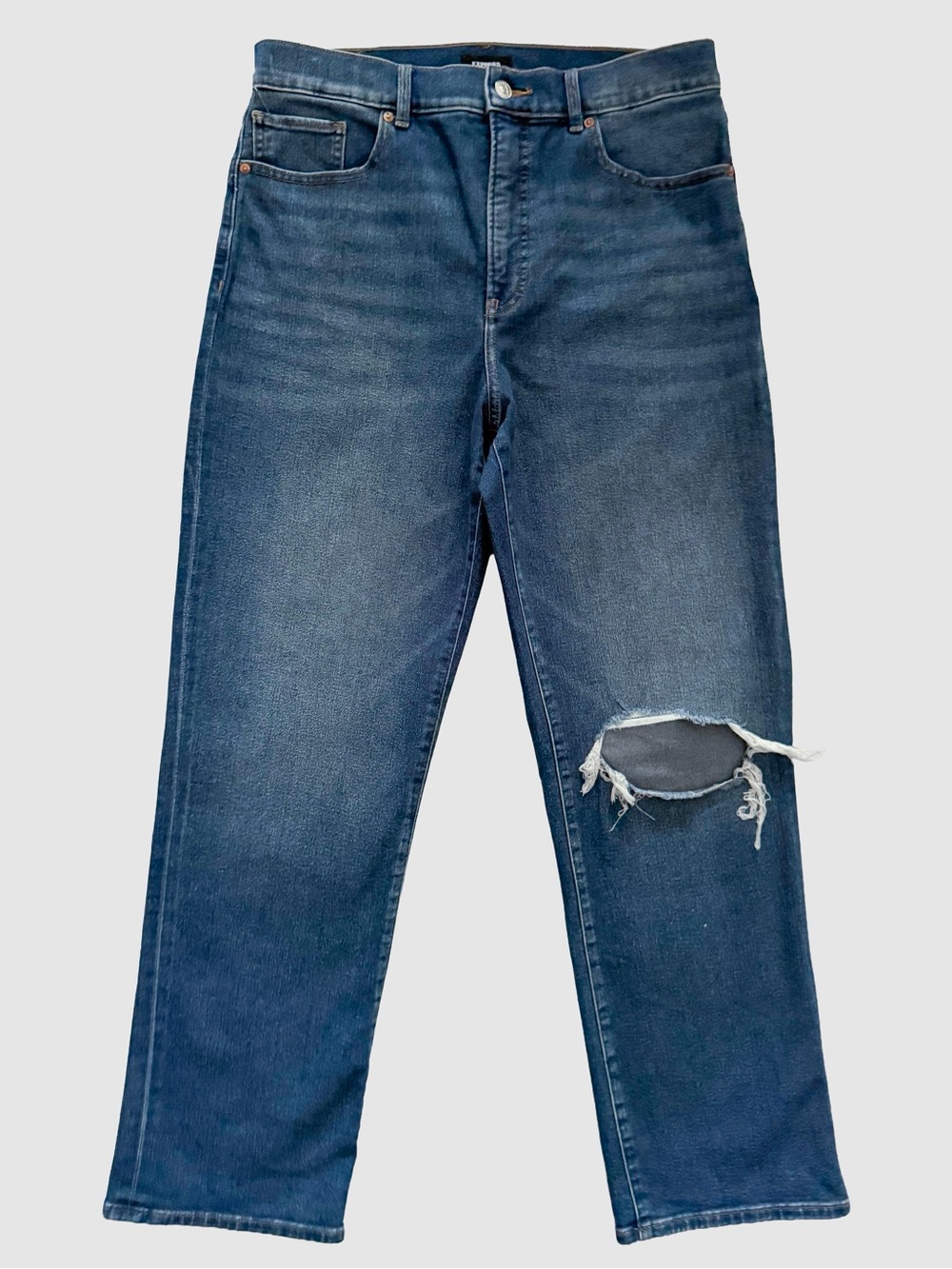 Express Super High Rise Modern Straight Distressed Jeans Size 10